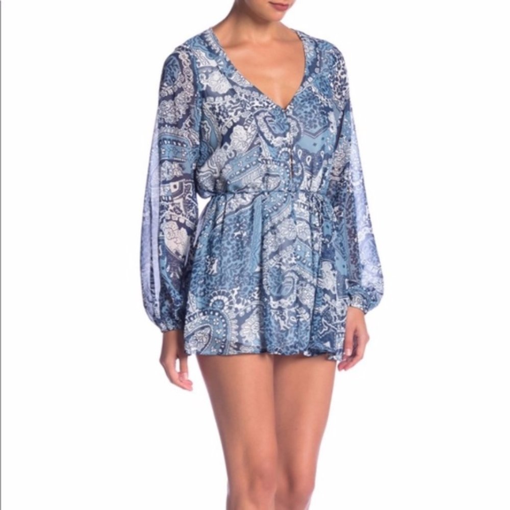 Show Me Your Mumu Bailey Tie Back Romper Blue S